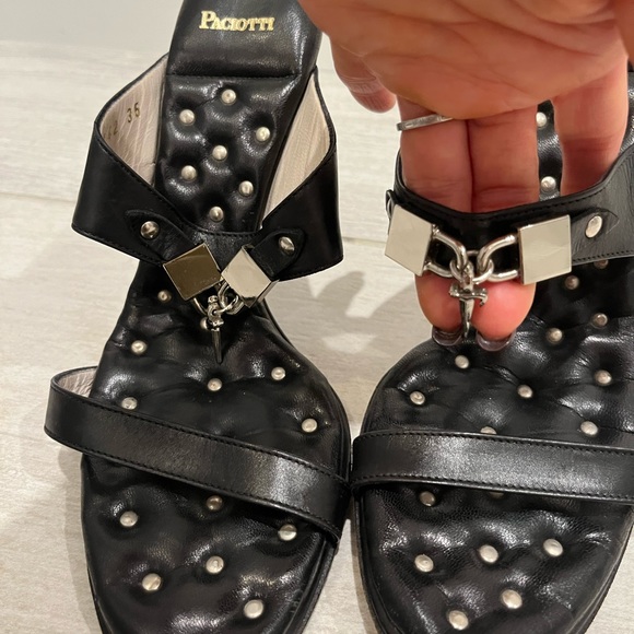 Cesare Paciotti Black Leather 2 Strap Stiletto Heels with Silver Dagger Charm - Picture 8 of 16